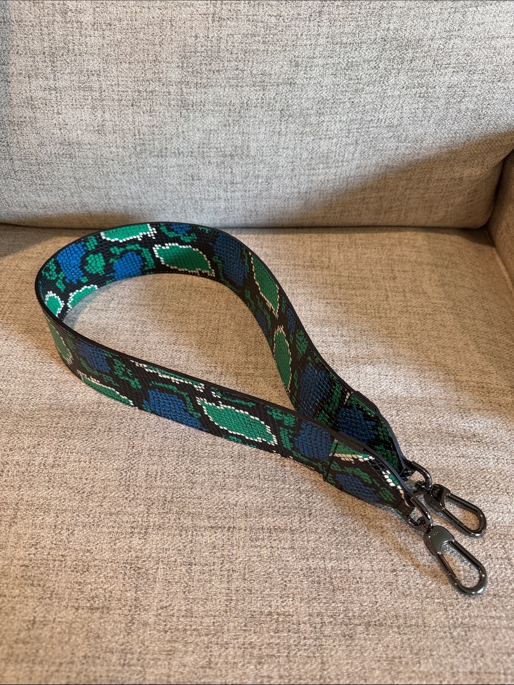 Longchamp Embossed Animal Print Bag Strap-Green/Blue/Black- Approximately 34”
